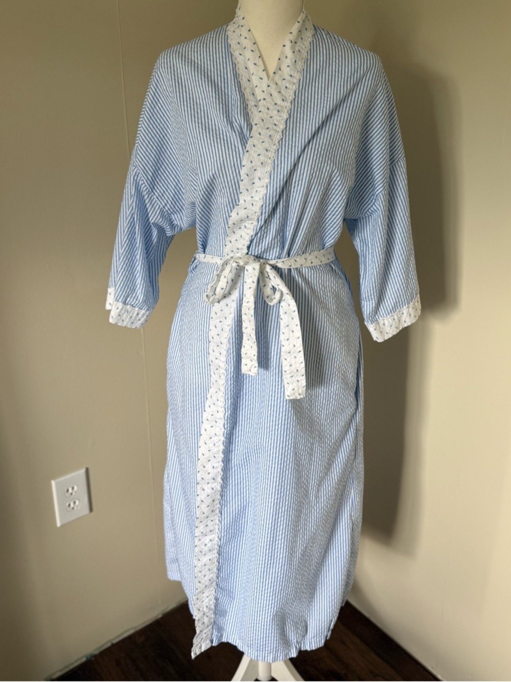 Vintage Cottagecore Robe Light Blue Floral Cotton Blend Floral Blueberries - Picture 2 of 15